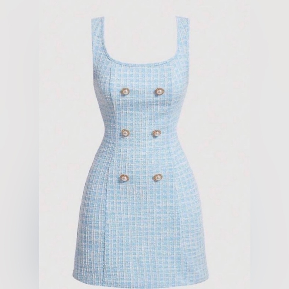 SHEIN - Light Blue Tweed Mini Dress